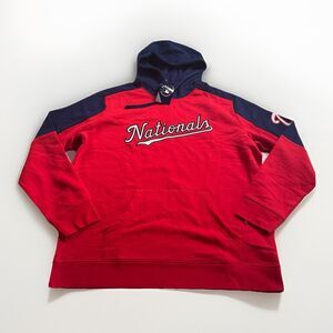 Washington Nationals Hoodie Mens XL Red Script Spellout Sewn Fleece Majestic New